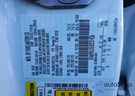 2020 Ford Fusion Se из США, поврежденный, VIN 3FA6P0LU5LR231426